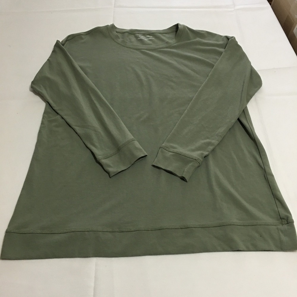 Eileen Fisher T-Shirt Women Small Green Long Sleeve Organic Cotton Stretch